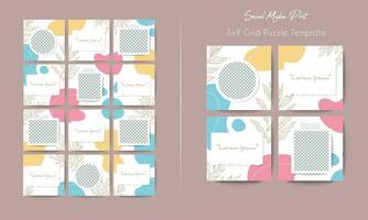 Social media  feed post template in grid puzzle style with organic shape background vector