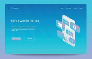 Isometric illustration of mobile app system for landing page vector