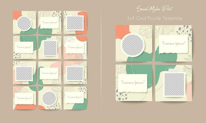 Social media stories template in grid puzzle style for brand marketing