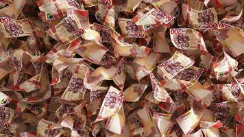 3D rendering of lots of 200 Ghanaian cedi notes spread on surface. money background photo