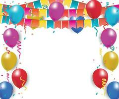 Happy birthday vector transparent background. colorful happy birthday border frame with confetti