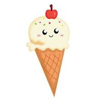 Cute Colorful Flavor Ice Cream Sweet Dessert Cartoon Illustration Vector Clipart Sticker