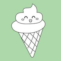 Cute Ice Cream Sweet Dessert Cartoon Digital Stamp Outline Black and White vector