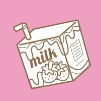 Strawberry Milk Box Healthy Drink Cartoon Digital Stamp Outline Black and White vector