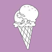 Cute Ice Cream Sweet Dessert Cartoon Digital Stamp Outline Black and White vector