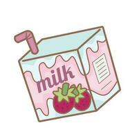 Strawberry Milk Box Drink Breakfast Cartoon Illustration Vector Clipart Sticker