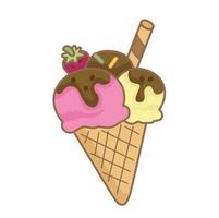 Cute Colorful Flavor Ice Cream Sweet Dessert Cartoon Illustration Vector Clipart Sticker