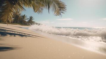 A beach on the seashore with palm trees. technology. photo