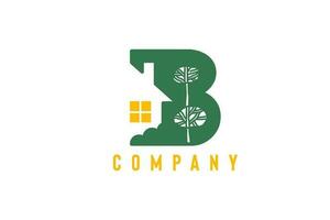 the initial B logo is combined with houses and plants in a cool green color vector