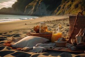 Picnic on the beach. technology. photo