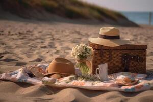 Picnic on the beach. technology. photo