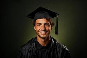young graduate with cap on solid color background photoshoot photo