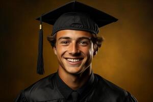 young graduate with cap on solid color background photoshoot photo