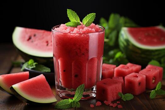 Refreshing and healthy watermelon class of juice with copy space photo
