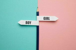 Gender equality concept. Male and female symbol on the scales with balance on blue background. Girl or Boy minimal style, 3d render. photo