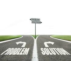 Crossroads with problem and solution way. Concept of right decision in business photo