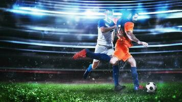 Football action scene with competing soccer players at the stadium photo