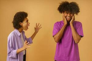 Husband and wife have difficult in their relationship. Problem and separation concept photo