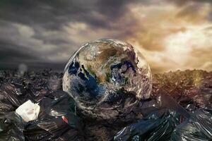 Plantet Earth surrounded by undifferentiated trash. World provided by NASA photo