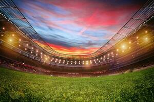 fútbol americano estadio con el soportes lleno de aficionados esperando para el juego. 3d representación foto