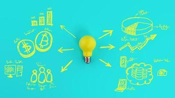 Yellow lightbulb with sketchs of creative business project photo