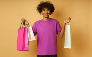 Happy man with shopping bags in hand photo