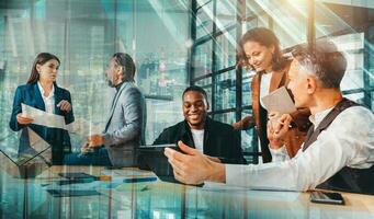 Group of business people have a meeting about company stats photo