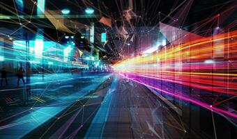 Futuristic background with internet fiber and network effect. photo
