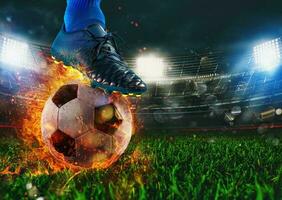 Soccer player ready to play with fiery soccerball photo