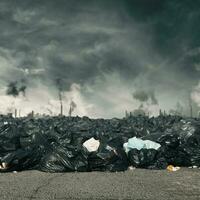 Environment damaged by garbage and industry pollution. ecology concept photo