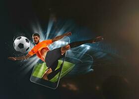 Watch a live sports event on your mobile device. Betting on football matches photo