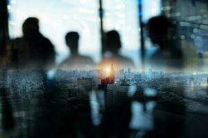 Blurred group of business people work together in office photo