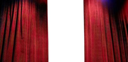 Elegant theater stage with opened red curtain ready to the performance photo