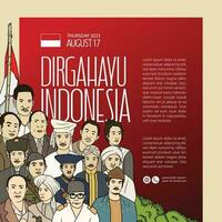 contento indonesio independencia día dibujado a mano ilustración antecedentes vector