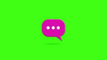 3d rosa chatt bubbla animerad video med grön skärm Färg bakgrund.