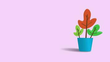 3D cartoon flower in a blue pot with pastel pink color background. Growth plant animation video template.