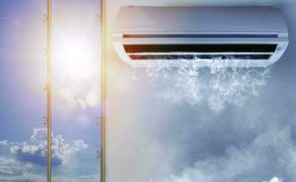 The air conditioner puts very fresh air in the room in a hot day photo