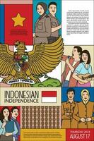 contento indonesio independencia día dibujado a mano ilustración antecedentes. revista cubrir modelo idea vector