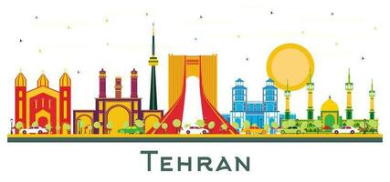 Tehran Iran City Skyline with Color Landmarks Isolated on White. vector