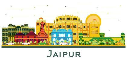 jaipur India ciudad horizonte con color edificios aislado en blanco. vector