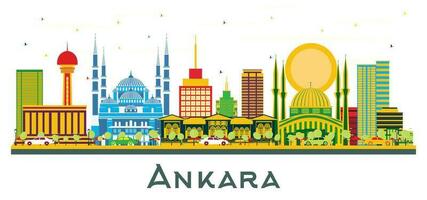 Ankara Turkey City Skyline with Color Buildings Isolated on White. vector