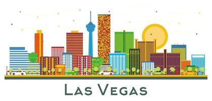 Las Vegas USA City Skyline with Color Buildings Isolated on White. vector