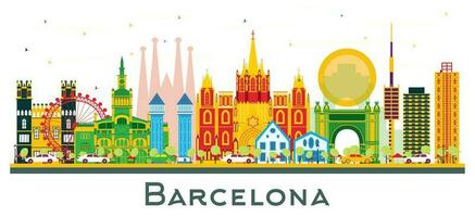 Barcelona Spain City Skyline with Color Buildings Isolated on White. vector