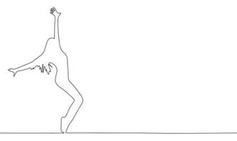 Silhouette of dancing woman. Concept of hip hop banner. One line continuous minimalism vector illustraiton. Line art, outline.