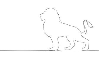Lion silhouette. One line continuous concept wild animal, zoo banner. Line art vector illustration. Outline silhouette with copy space.