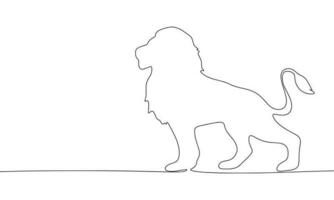 Lion silhouette. One line continuous concept wild animal, zoo banner. Line art vector illustration. Outline silhouette with copy space.