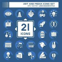 Icon Set Art and Media. related to Education symbol. long shadow style. simple design editable vector