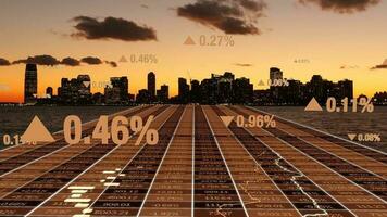 un paisaje urbano con un valores mercado grafico demostración inversión datos ganancias infografía estadística video