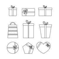 Nine birthday gift set line art in flat elements style vector