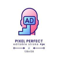 Subliminal advertising gradient fill desktop icon. Consumer behavior. Marketing message. Pixel perfect 128x128, outline 4px. Modern colorful linear symbol. Vector isolated editable RGB element